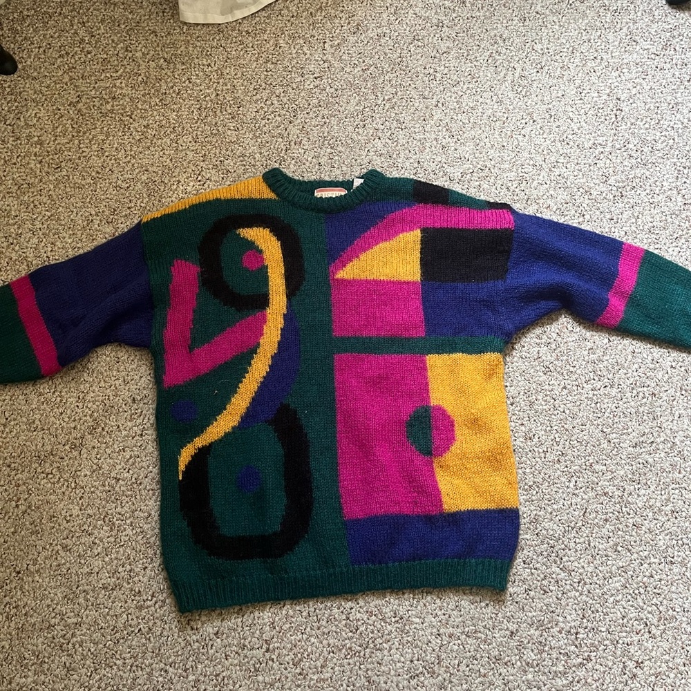 Vintage green multicolor knit sweater
